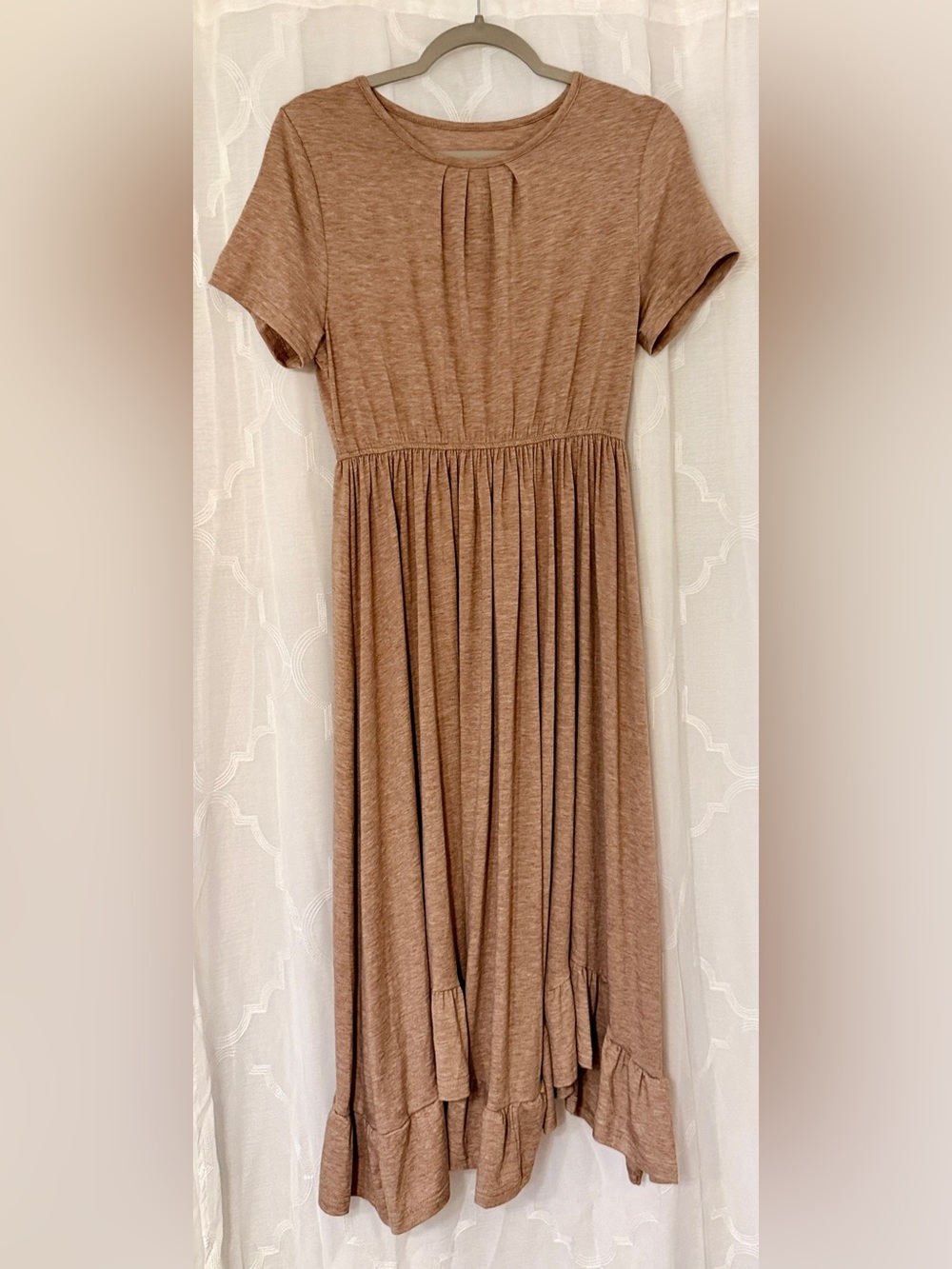 Seechoslo Girls 13-14Y Tan Tiered Ruffle Hem Midi Dress